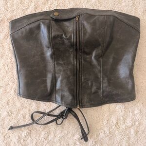 Windsor Black Leather Lace-Up Top